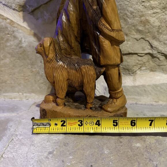 VTG 1975 Hand Carved Olive Wood Statue Man Sheep Shepherd 15" Old City Jerusalem - Picture 16 of 16